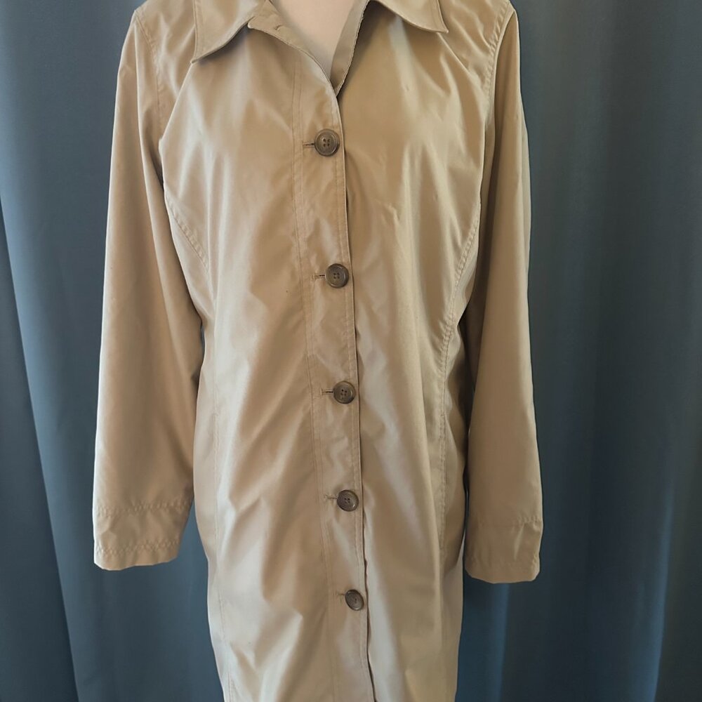 Lands’ End Women’s Trench Coat Beige Long Button Front Lined Size L 14-16